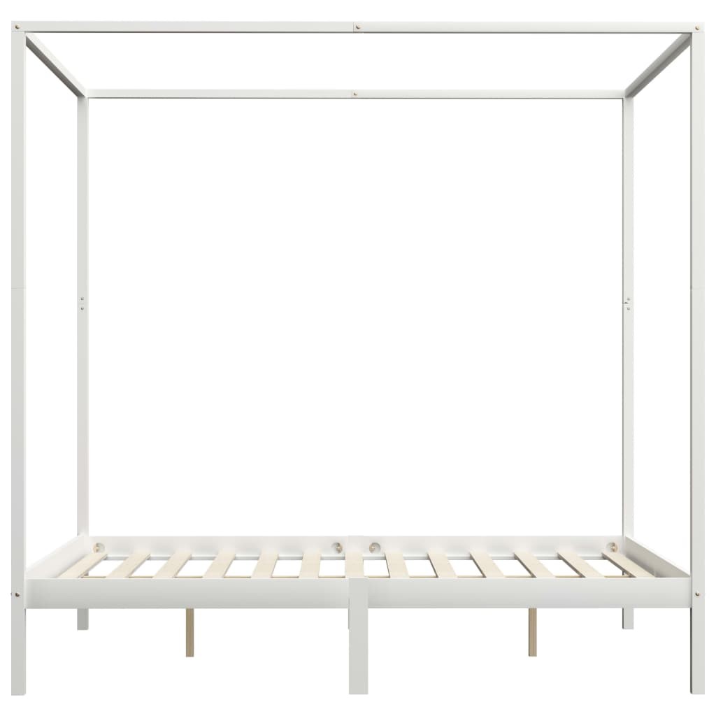 Canopy Bed Frame with 4 Drawers White Solid Pine Wood 160x200cm